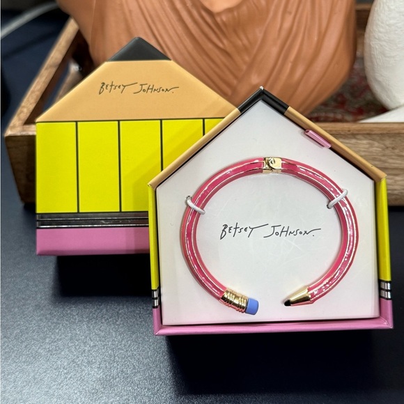 *NEW!* Betsey Johnson Pink Pencil Hinged Bangle Bracelet - Picture 2 of 4